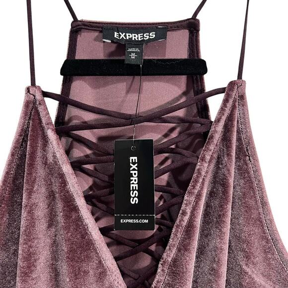 Express Velvet Lace-Up Deep V Neck Racerback Cami Maroon Womens Medium NWT - Picture 2 of 8